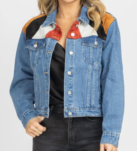 SUEDE PATCH RELAXED DENIM JACKET