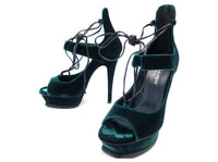 SAINT LAURENT Women's Velluto Master Platform Heeled Sandals in emerald - women's sandal