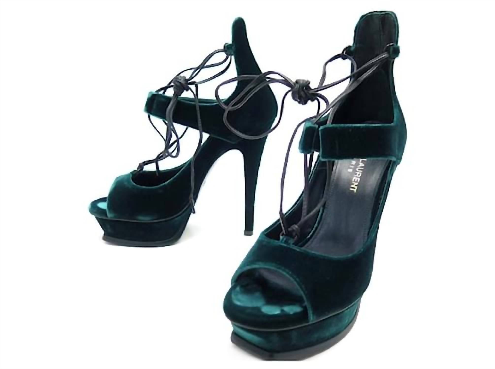 SAINT LAURENT Women's Velluto Master Platform Heeled Sandals in emerald - women's sandal