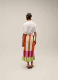 Cala de la Cruz Leroy Short Sleeve Button Down Top in ivory ivory - women's shirt - detail view