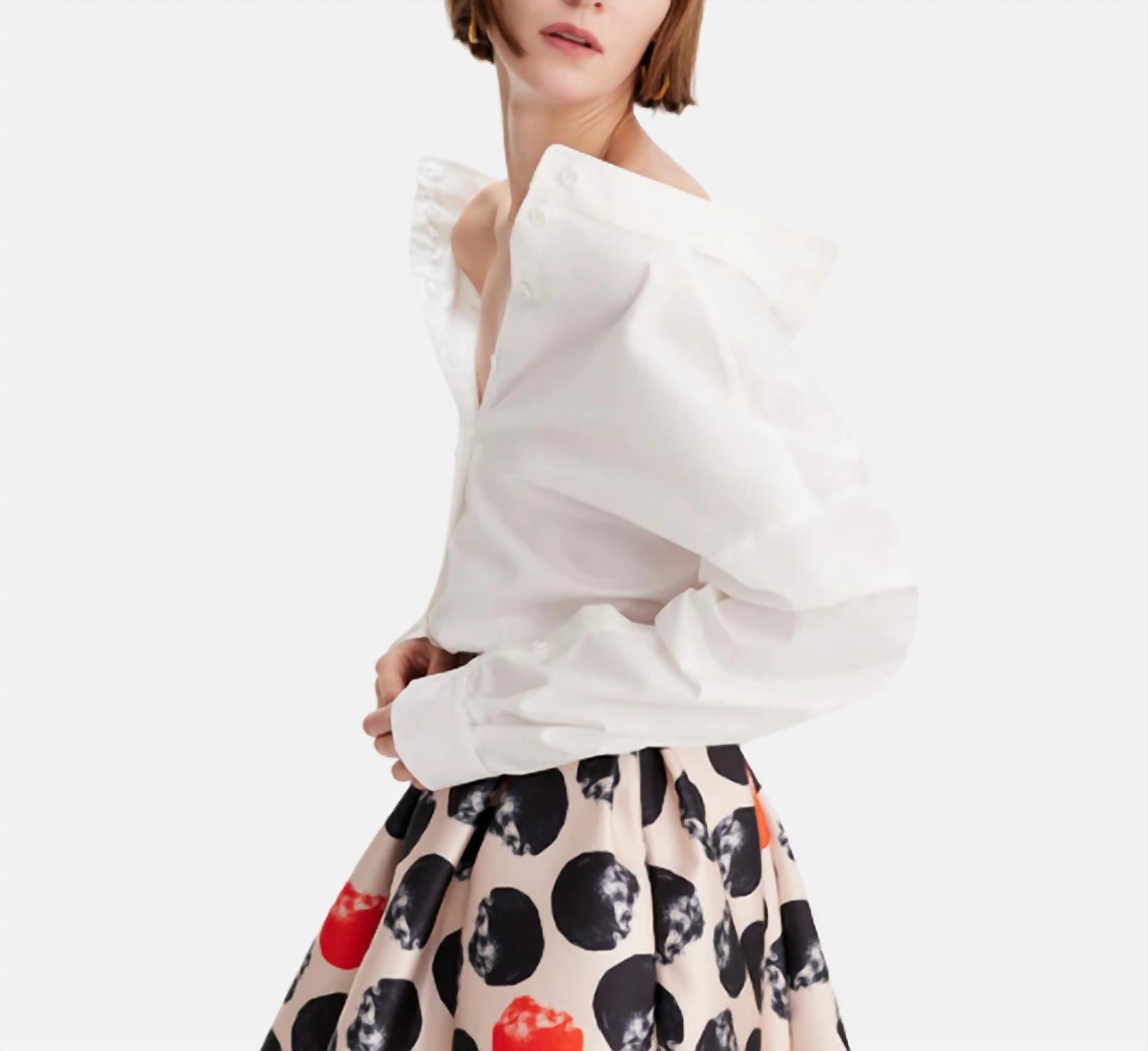 THEO the Label Echo Band Collar Button Down Shirt in white - women's shirt - detail view