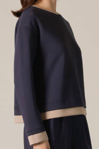 P.CILL Contrast Border Long Sleeve Top in navy and taupe - women's long sleeve top - alternate view