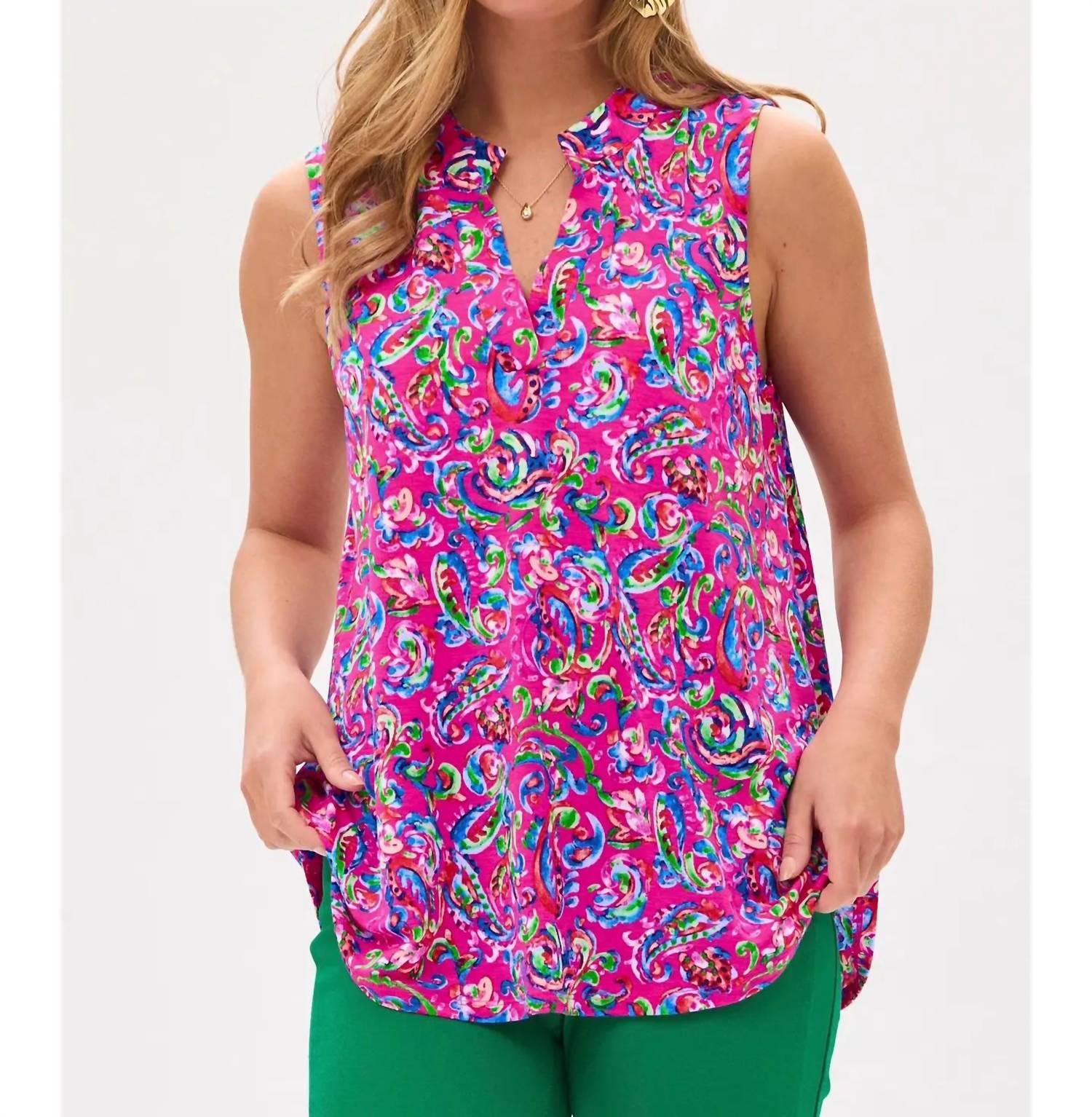 Dear Scarlett Abstract Print A-Line Sleeveless Tank Top in hot pink - women's tank top