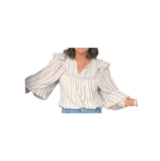 Karlie - Neutral Stripe Tassel Tie Top