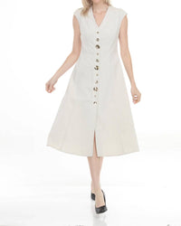 Joseph Ribkoff - Button Front V-neck Midi A-line Dress