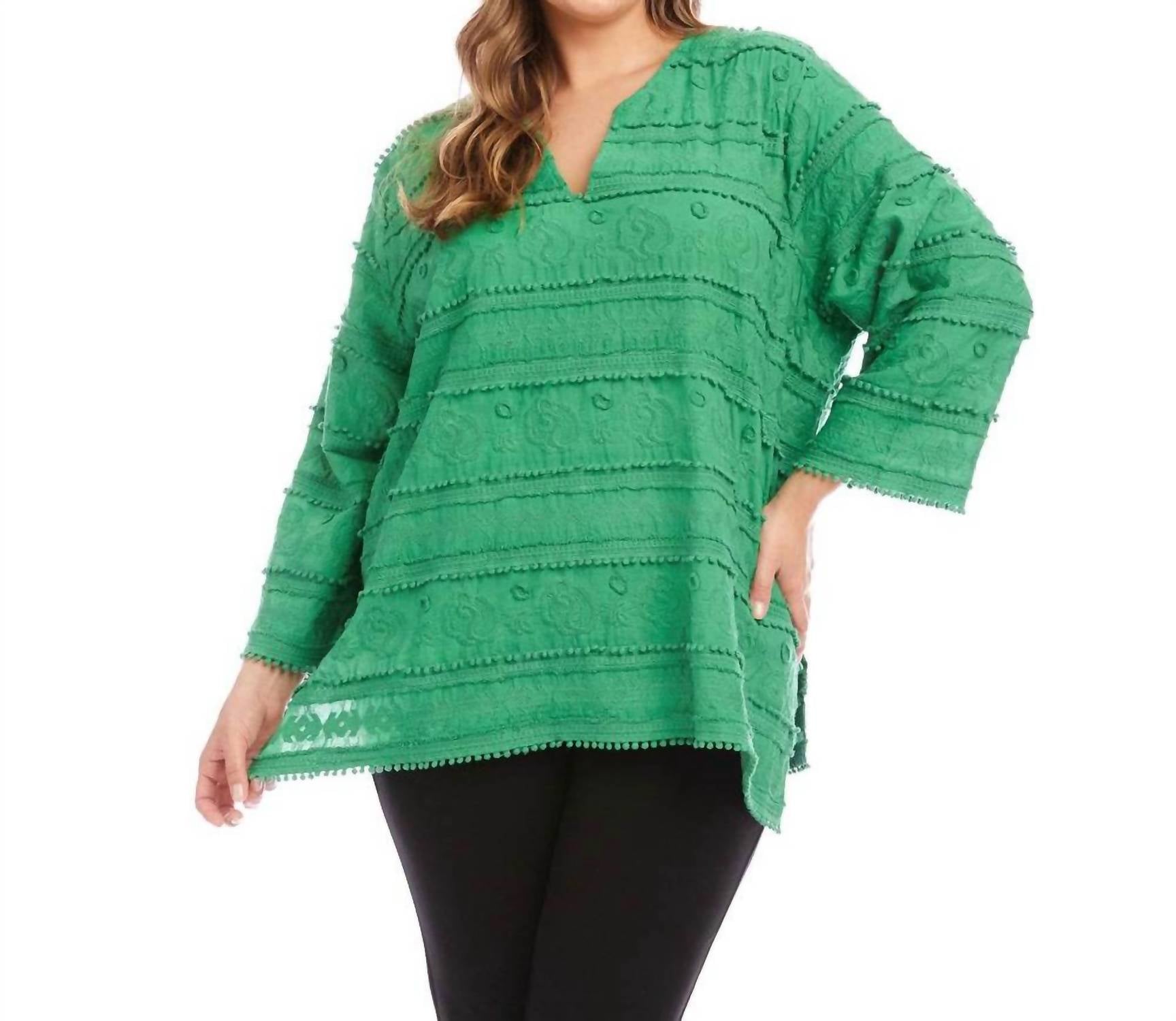 Karen Kane 3/4 Sleeve Embroidered Tunic - Plus in green - women's shirt