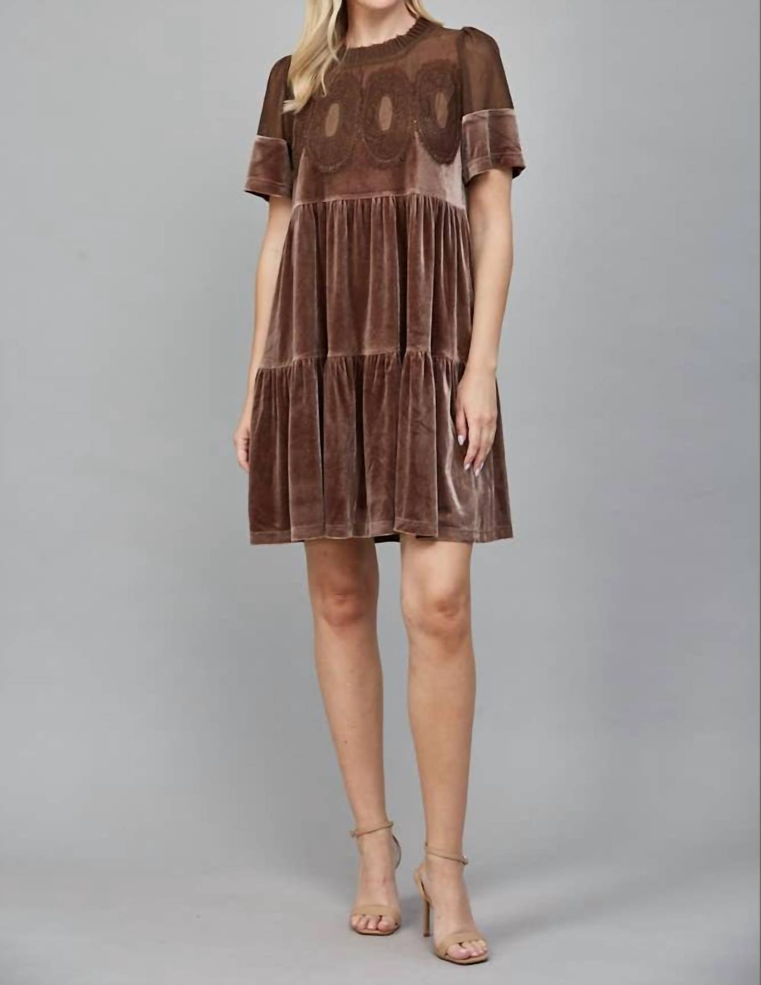 Fate - Contrast Sheer Mesh Intricate Lace Detail Mini Dress