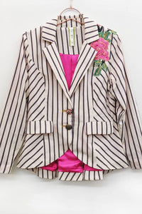 Aratta Derby Princess Blazer And Wide Leg Pants Set in cream stripes - women's jacket - view 8