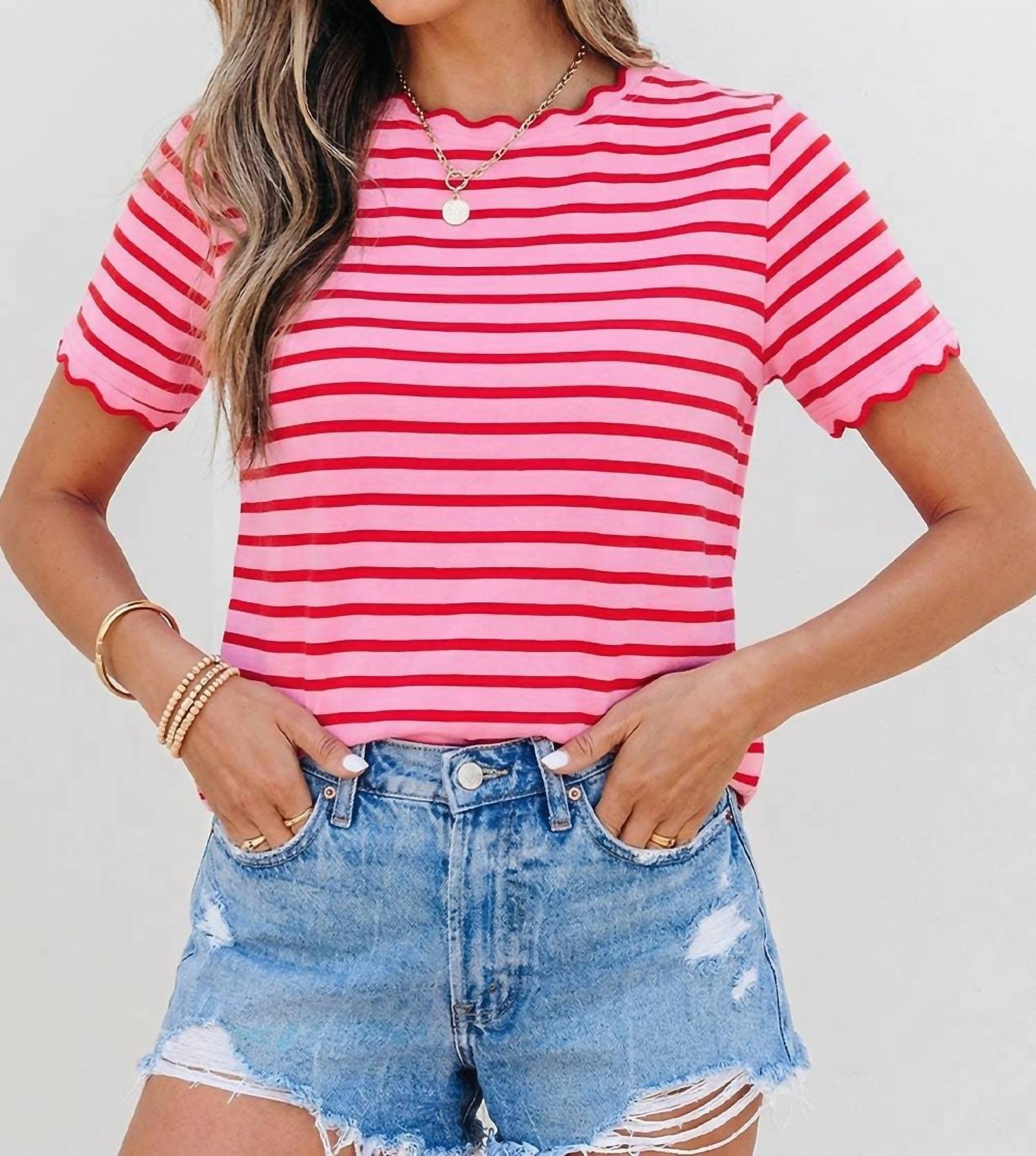 Aapparella - Women's Stripe Scallop Shirt