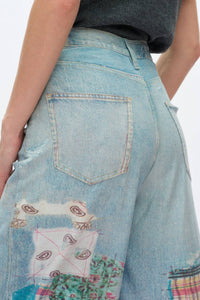 Bayeas High Rise Patchwork Barrel Leg Jeans in light blue - women's jeans - view 7