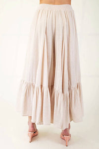 Easel - Ruffle Rayon Linen Wide Palazzo Pants