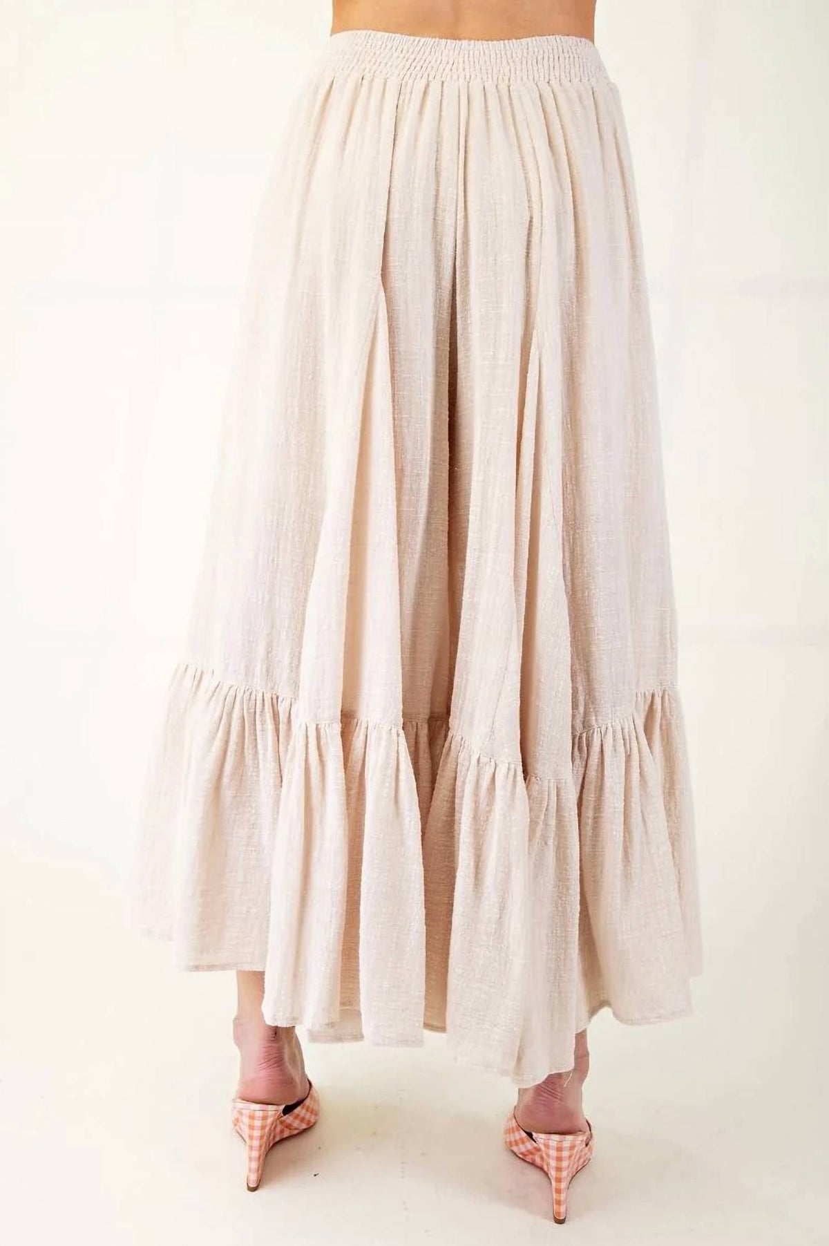 Easel - Ruffle Rayon Linen Wide Palazzo Pants