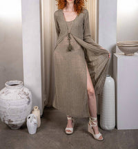 Paparazzi - Needle Out Knit Tie Front Maxi Duster