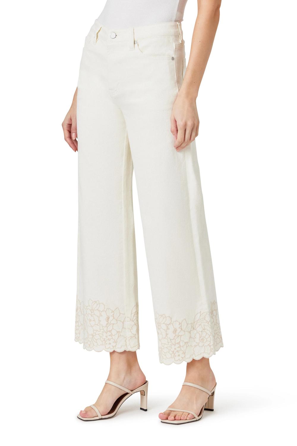Habitual Wide Leg Embroidered Crop Jeans in eggshell - women's jeans - alternate view