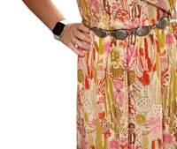 Turquoise Haven - Western-inspired Maxi Dress With Cactus Print
