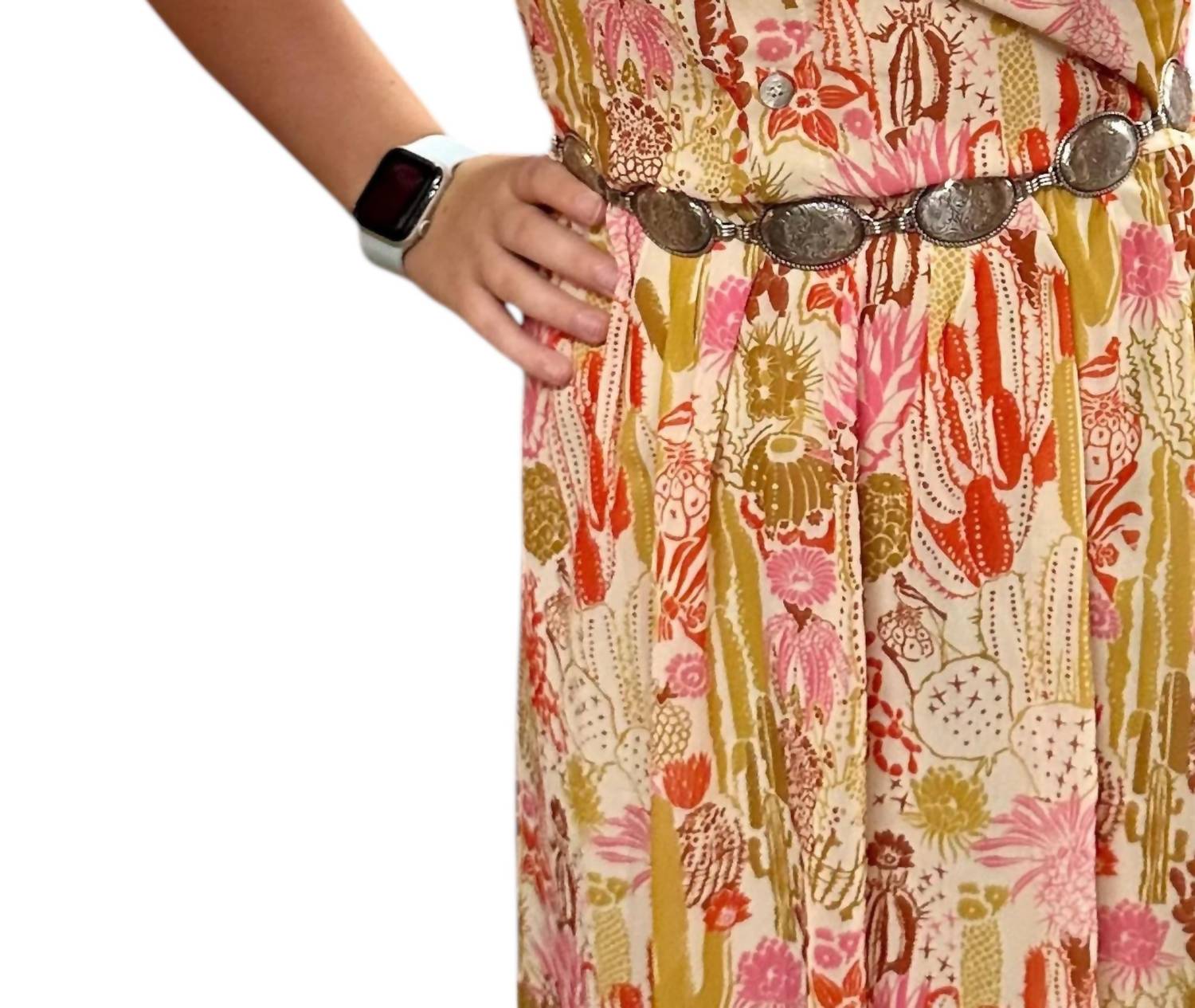 Turquoise Haven - Western-inspired Maxi Dress With Cactus Print