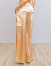 HEROINE SPORT Satin Cargo Pants in champagne - women's pants - alternate view