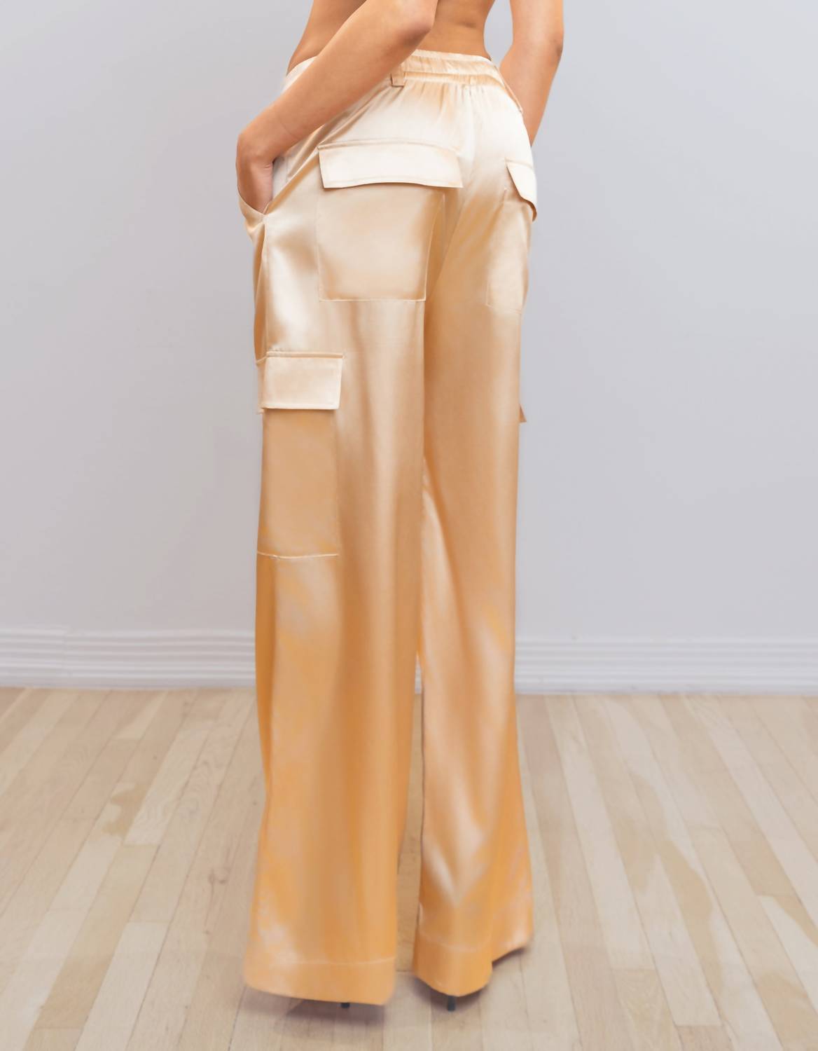 HEROINE SPORT Satin Cargo Pants in champagne - women's pants - alternate view