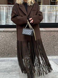 Mccolin Fringe Hem Tailored Coat in brown - women's jacket