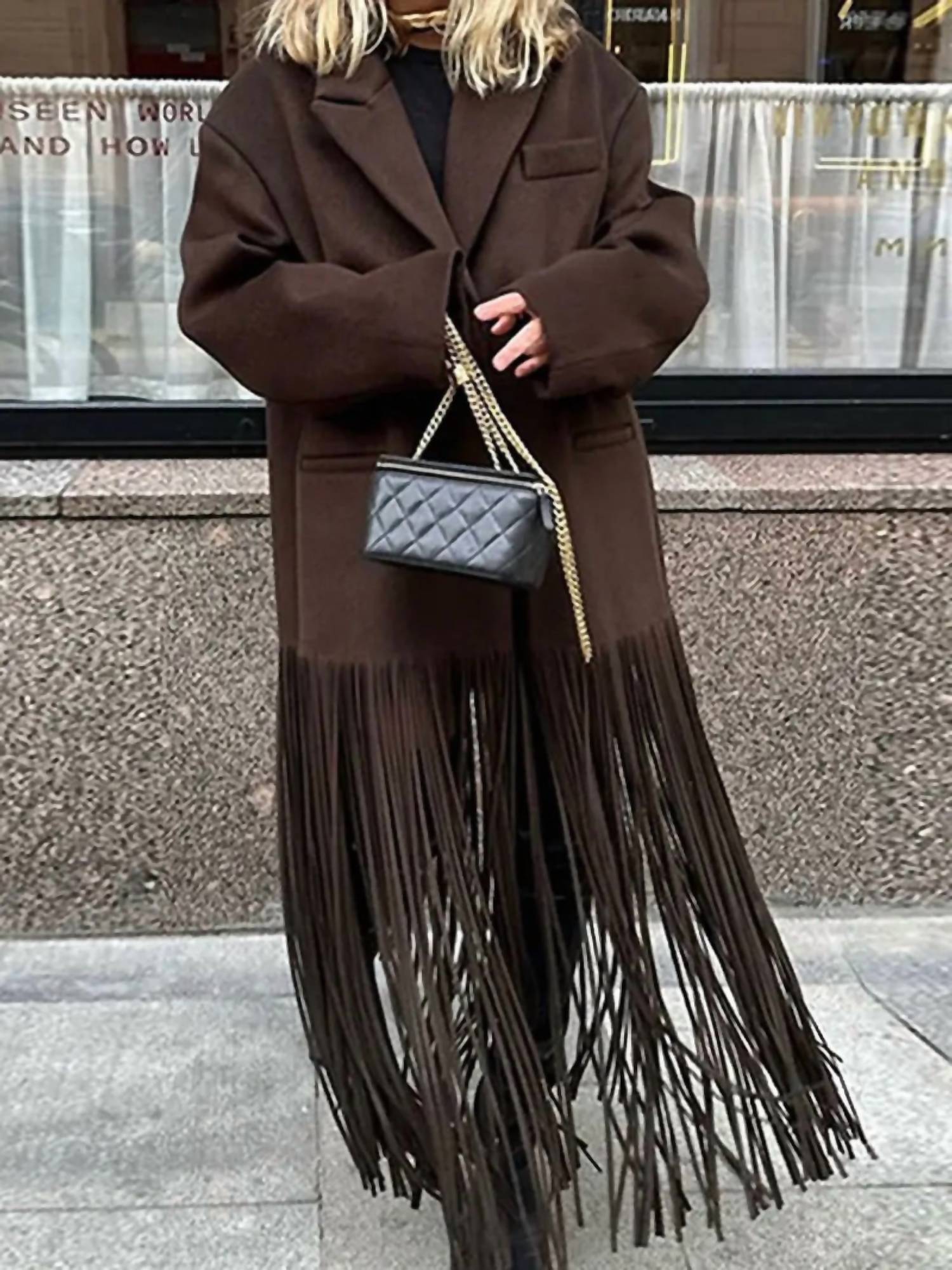 Mccolin Fringe Hem Tailored Coat in brown - women's jacket