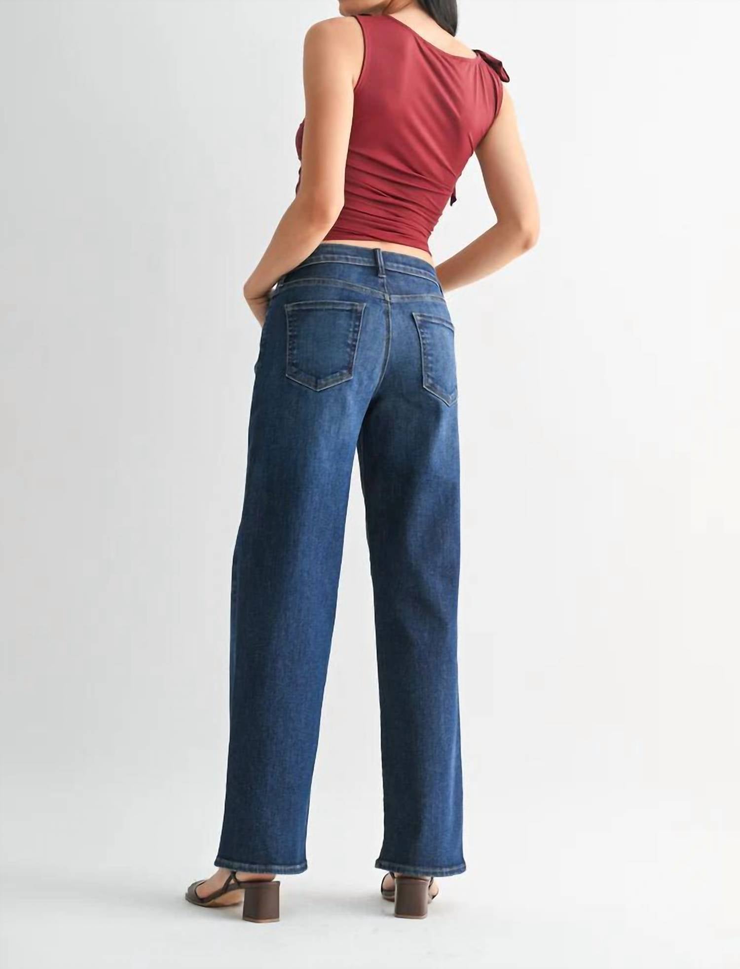 JUST BLACK DENIM Loose Straight Leg Premium Jeans in dark wash denim - women's jeans - detail view
