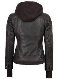 Decrum - Women's Tralee Bomber Leather Jacket With Removable Hoodie