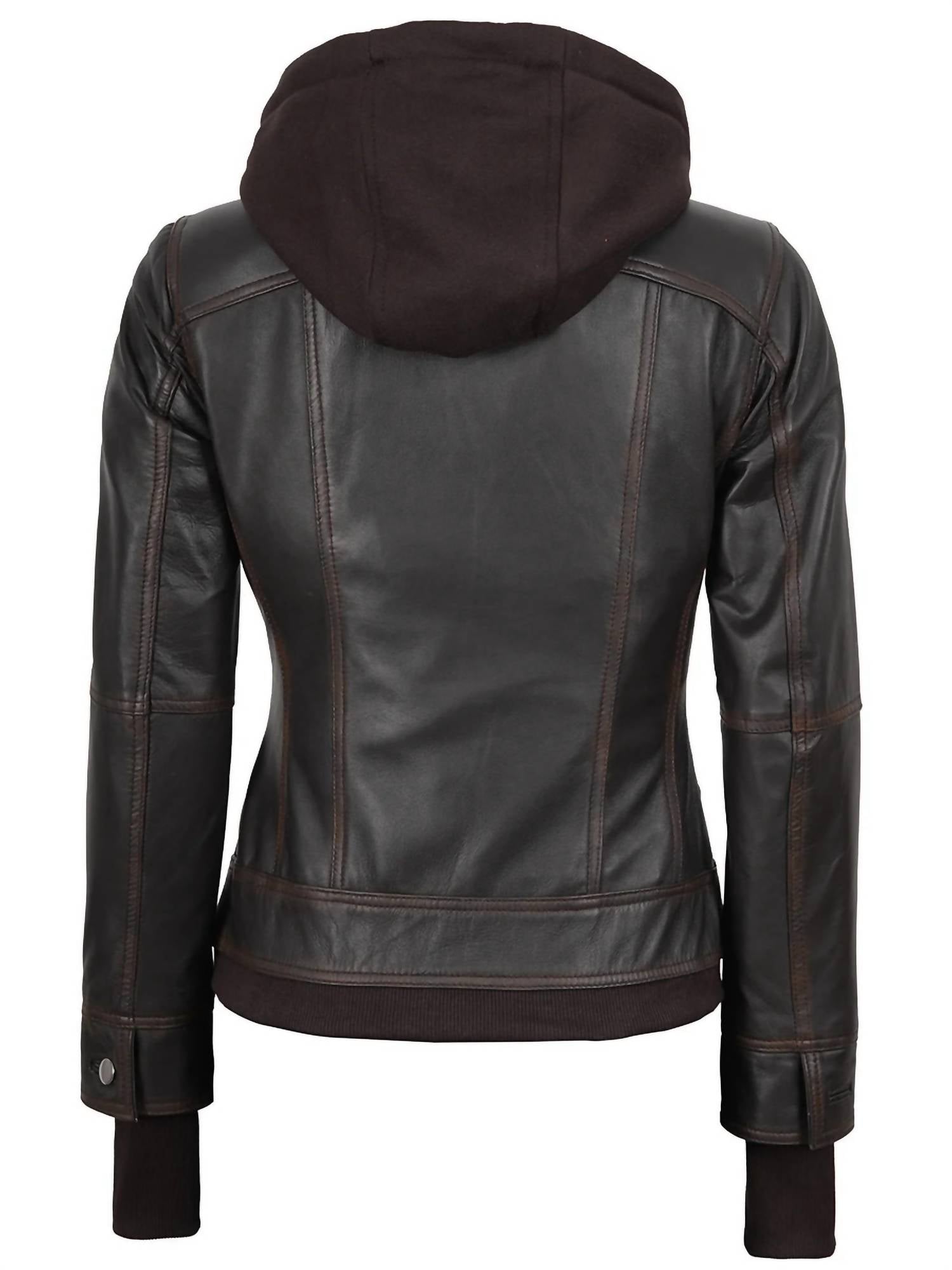 Decrum - Women's Tralee Bomber Leather Jacket With Removable Hoodie