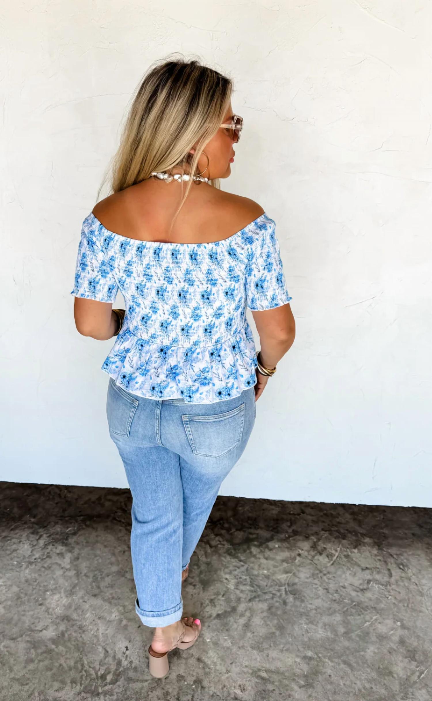 BLAKELEY Essie Floral Smocked Top in blue - women's blouse - view 4