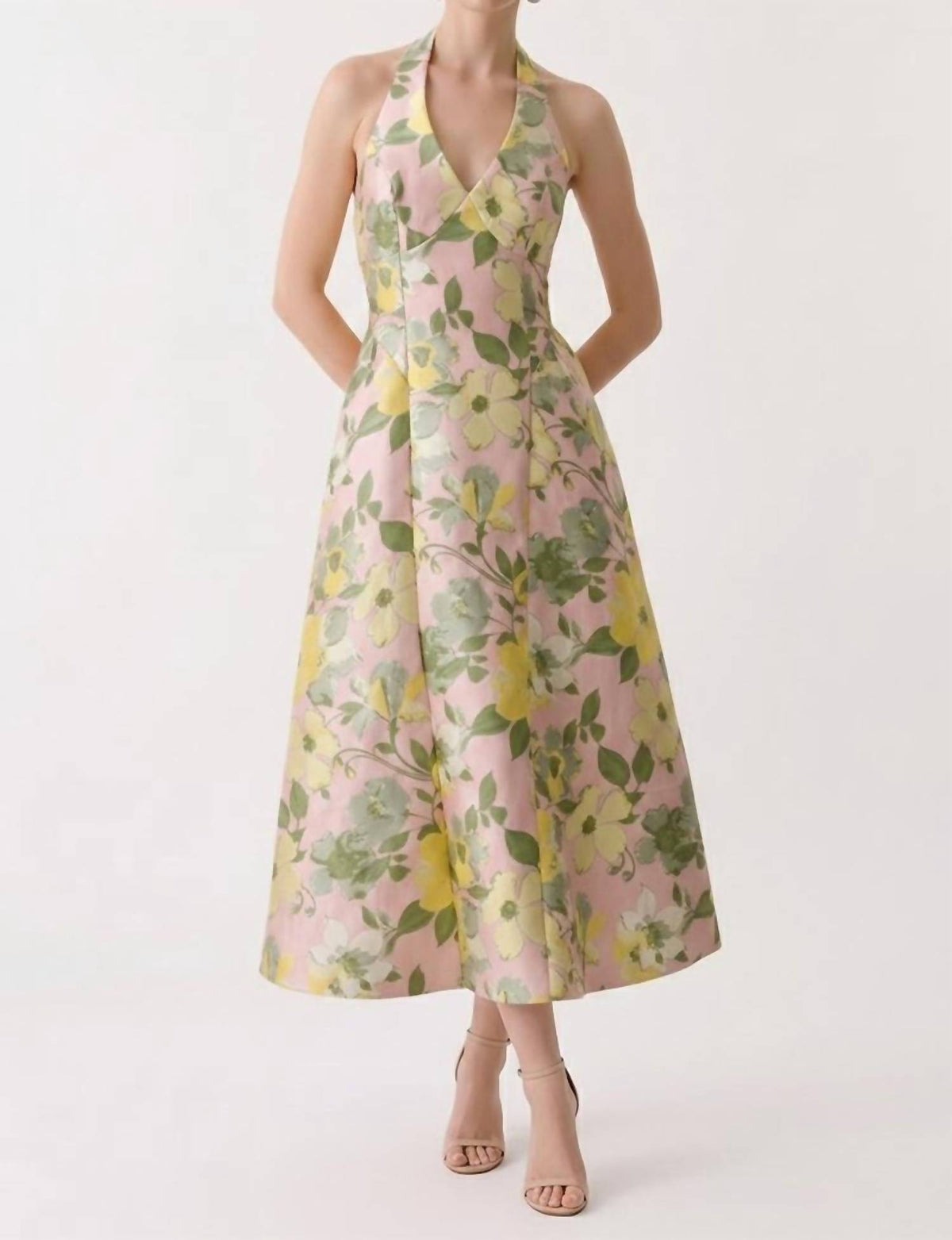 B.Right - FLORAL JACQUARD HALTER DRESS