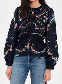 Sea - Edwina Embroidery Tie Front Top