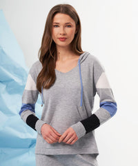 french kyss V-Neck Color Block Hoodie in slate multi - women's top - alternate view