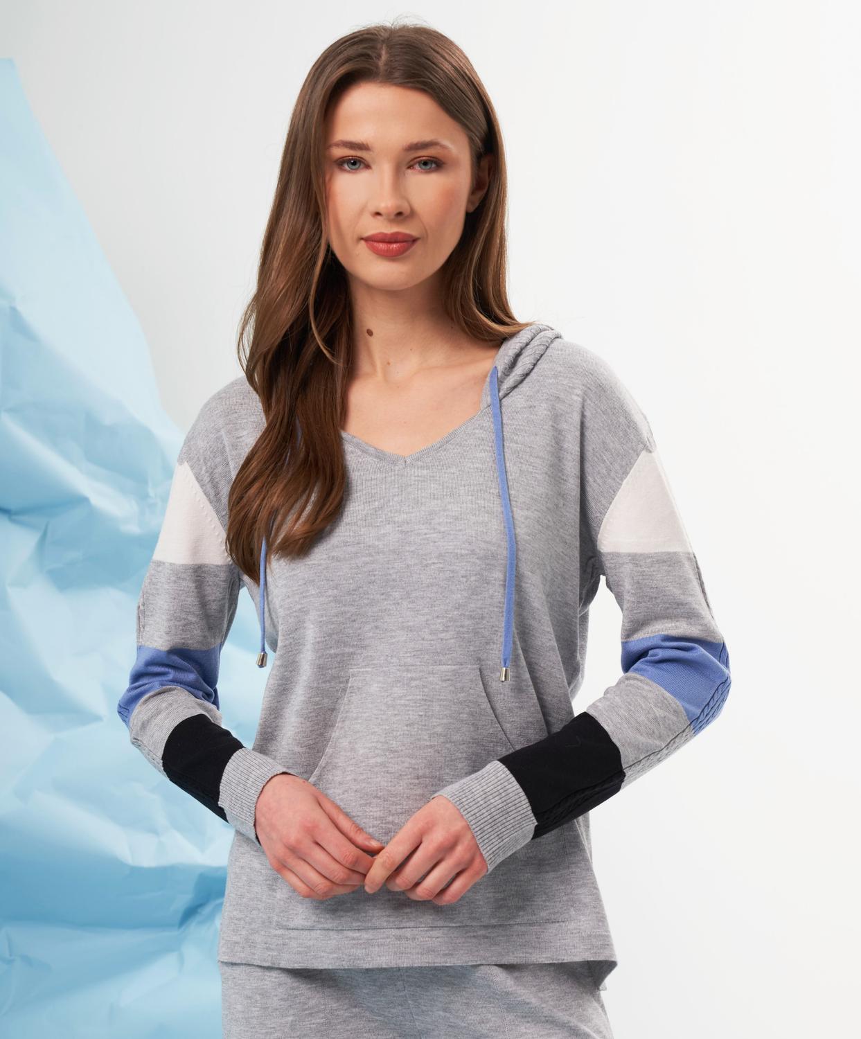 french kyss V-Neck Color Block Hoodie in slate multi - women's top - alternate view