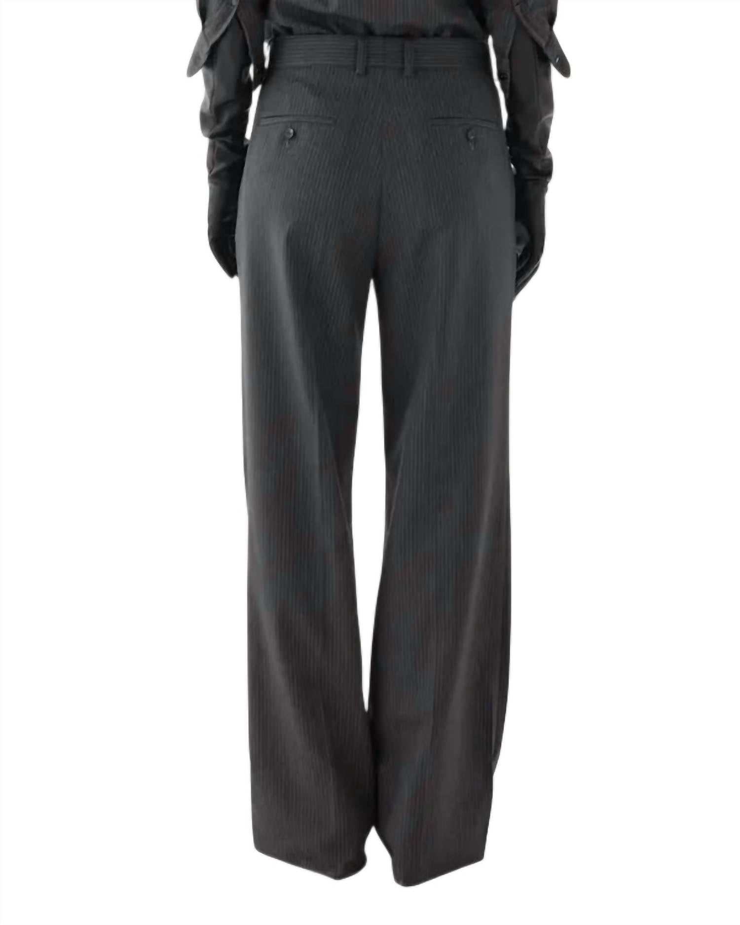 Veronica de Piante Taylor Straight Leg Trouser in dark grey pinstripe - women's pants - detail view