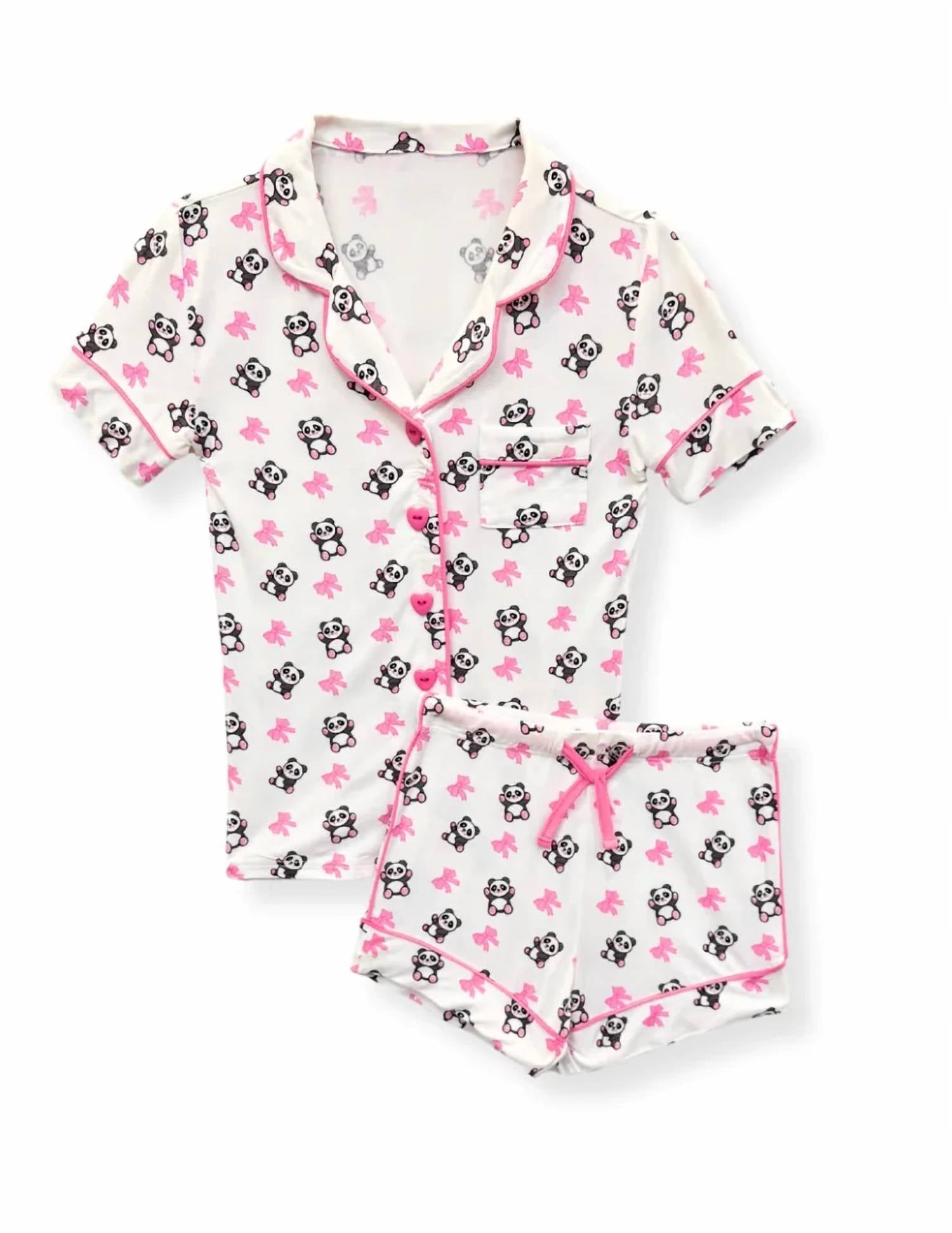 Katie J Nyc - Girls Panda Print Lynn Short Pajama Set
