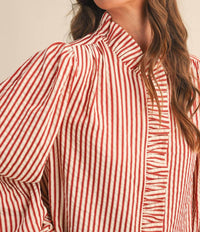 &Merci - Striped Ruffle Button Down Top