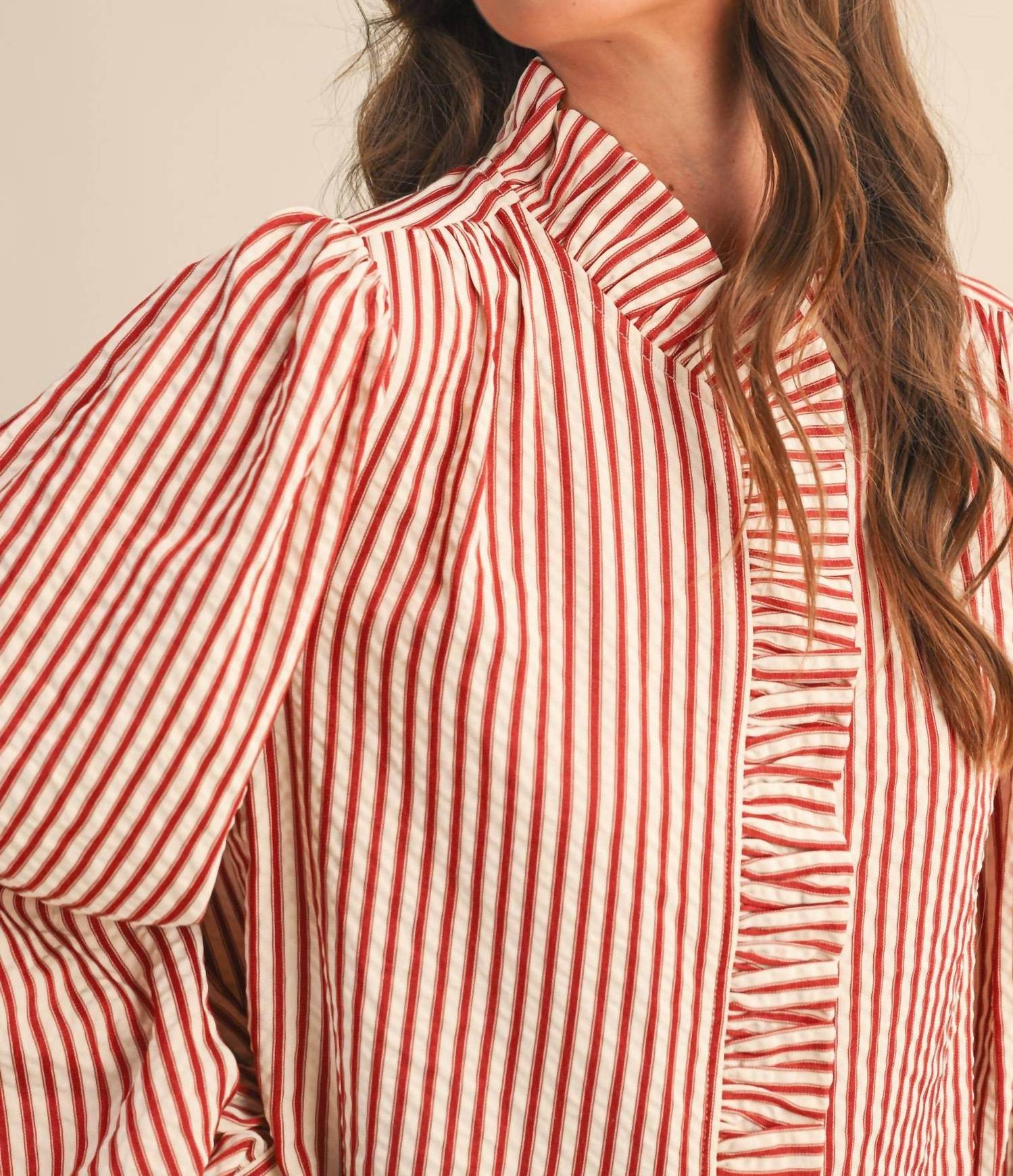 &Merci - Striped Ruffle Button Down Top