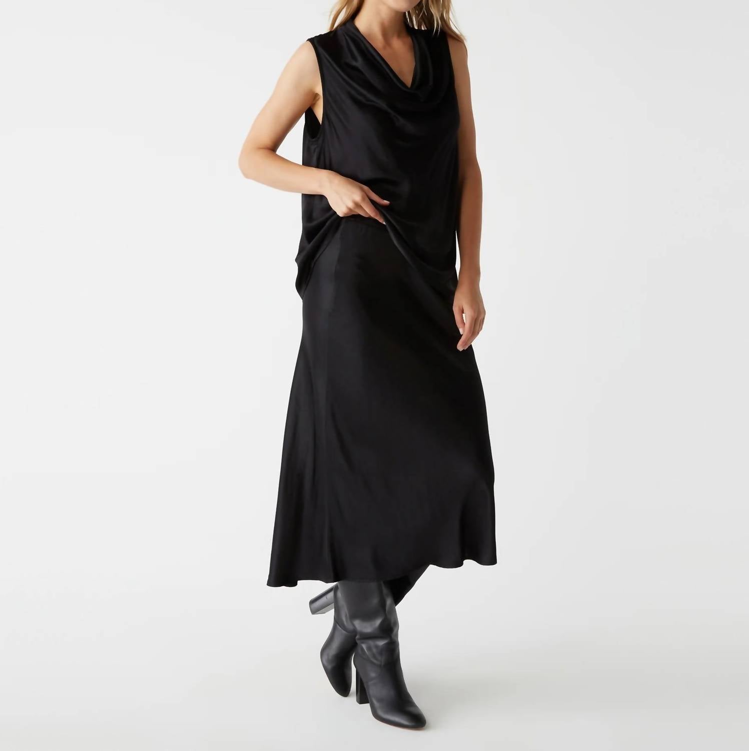 Michael Stars Women's Leila Bias Satin Cut Skirt in black - women's skirt - alternate view