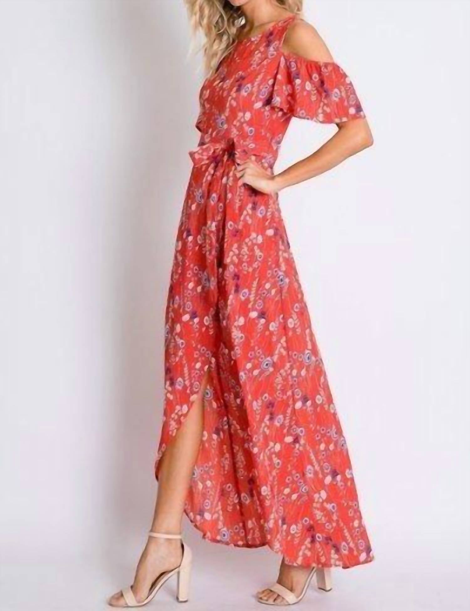 Davi & Dani - Floral Cold Shoulder Tulip Dress