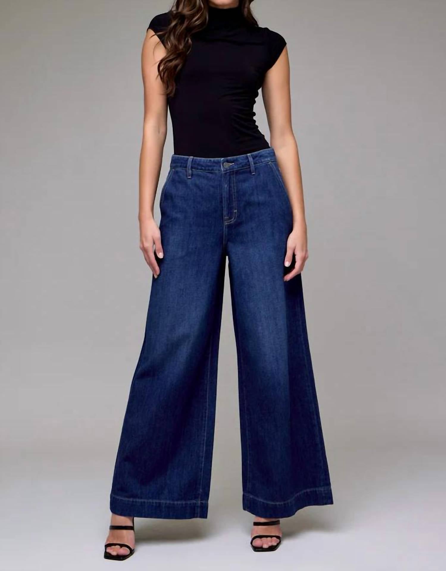 HIDDEN Nori High Rise Super Wide Leg Jeans in dark blue - women's pants