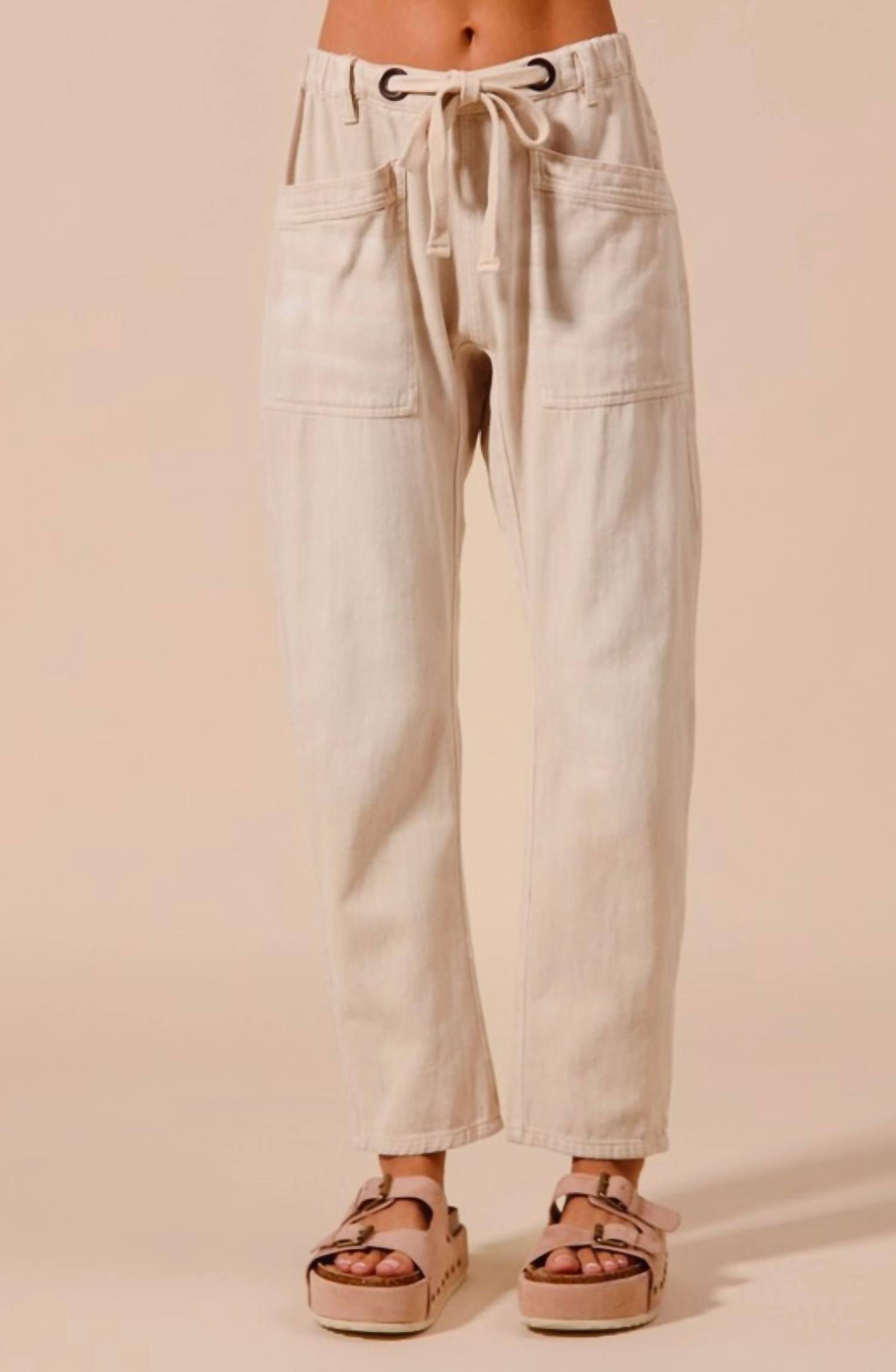So Me Vintage Washed Slim Barrel Pant in ecru - women's pants