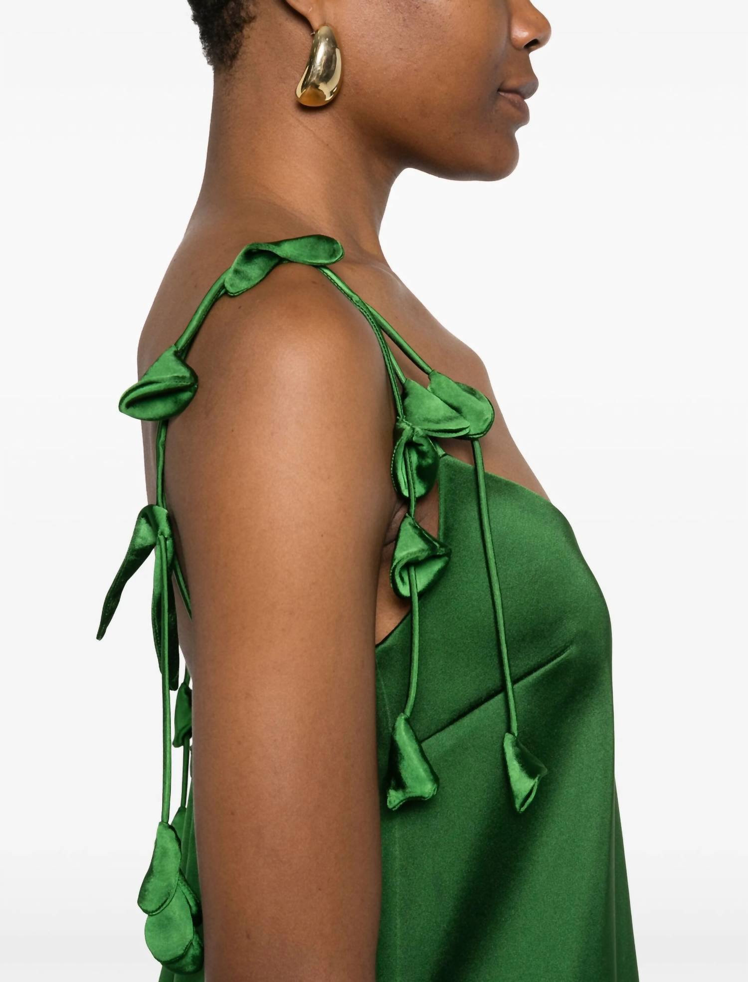 Self-Portrait - Green Satin Flower Mini Dress