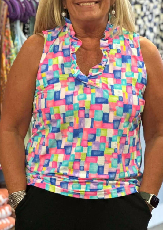 Lulu-B - V-neck Ruffle Sleeveless Top