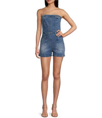 Signature8 - Strapless Denim Rhinestone Romper