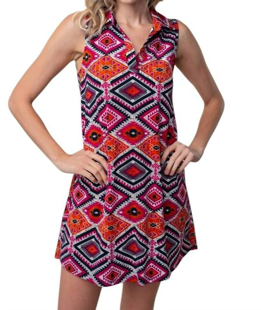 White Birch - Sleeveless Aztec Print Knit Dress