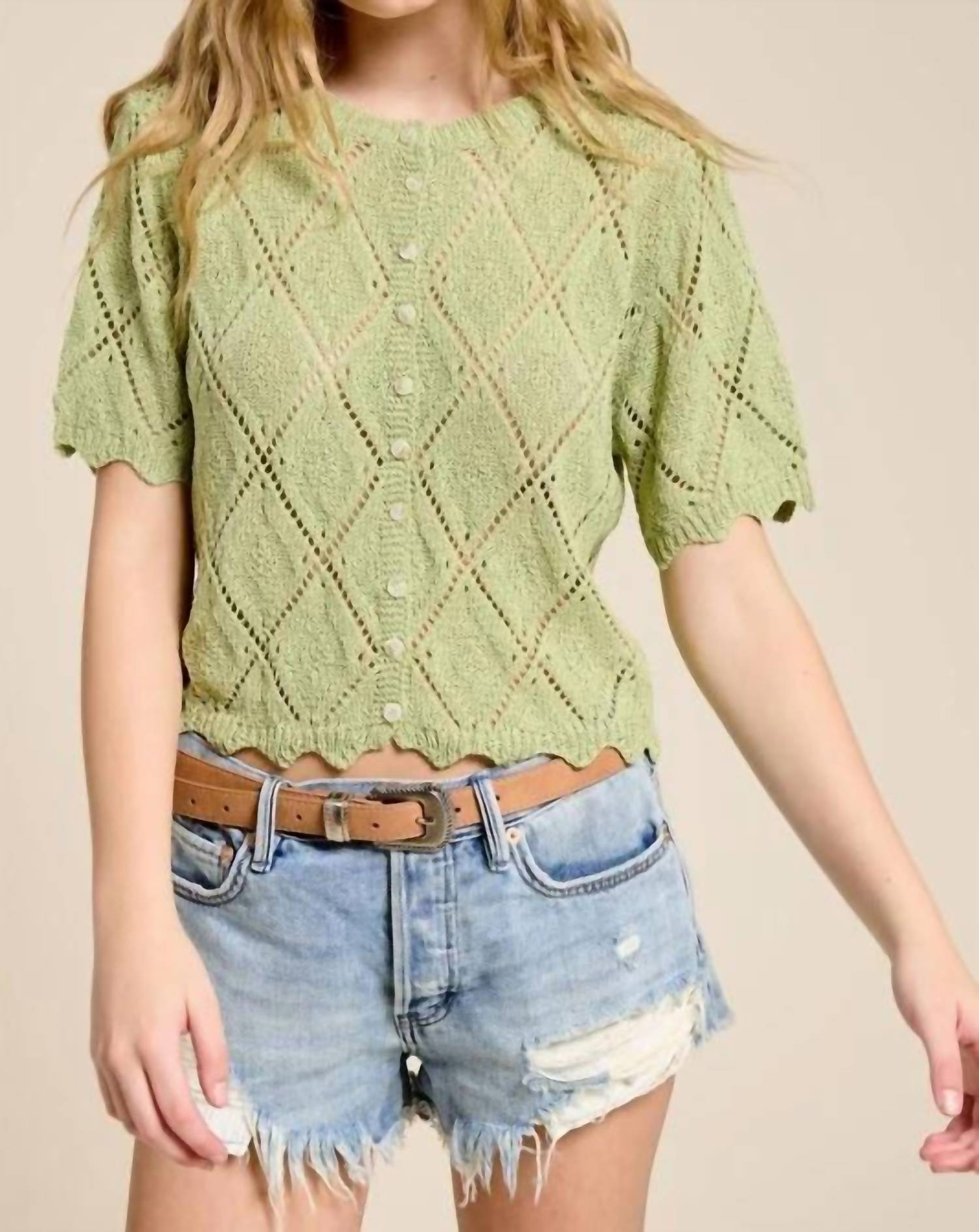 Mimosa - Baby Short Sleeve Pointell Knit Cardigan