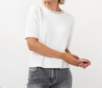 ESQUALO Fredrika Fancy Neck Sweater in off white - women's sweater - detail view