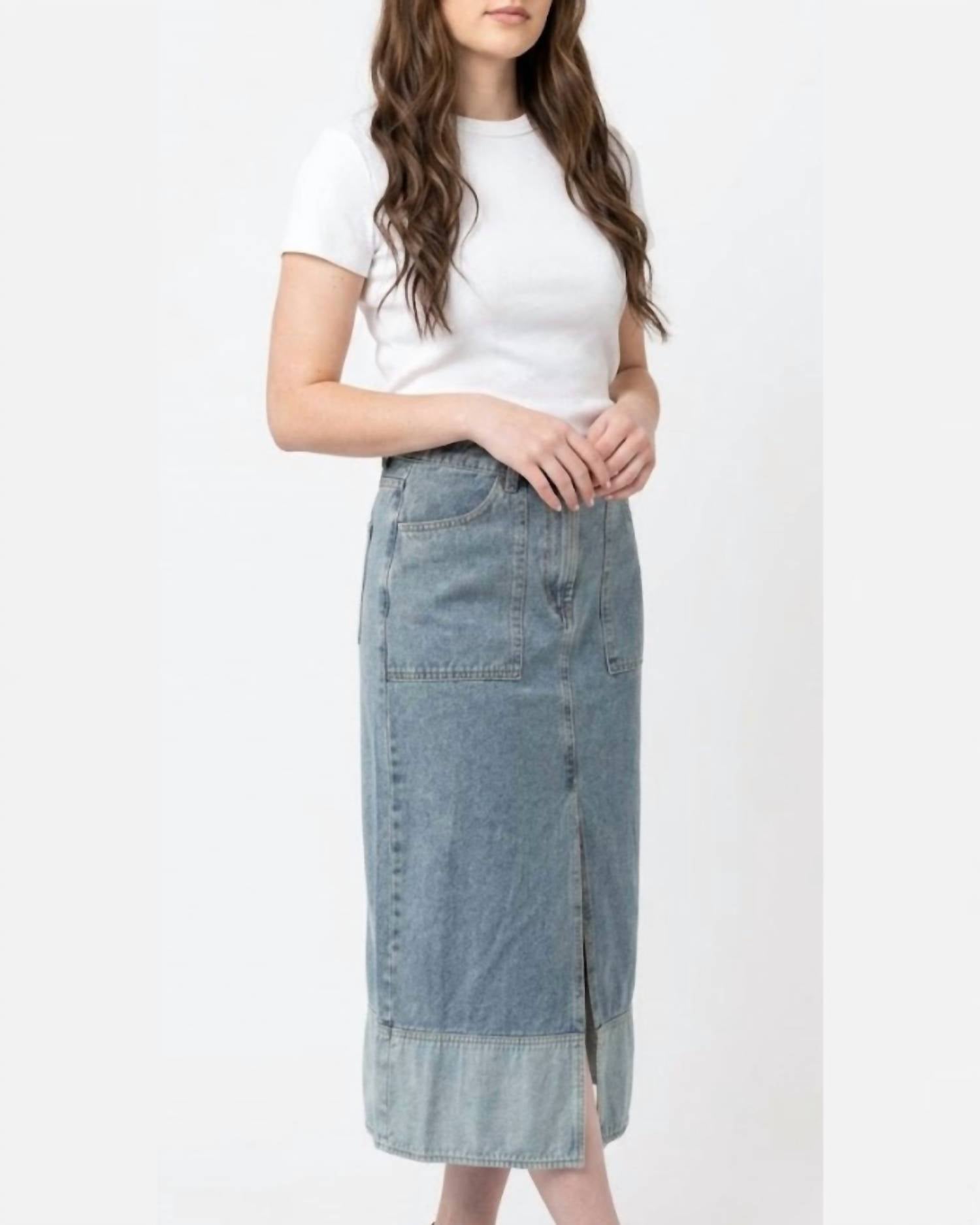 Mustard Seed - Front Slit Midi Denim Skirt