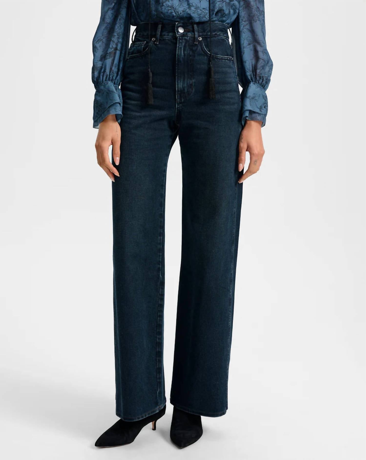 Veronica Beard Taylor High Rise Wide Leg Jean in dark midnight - women's jeans