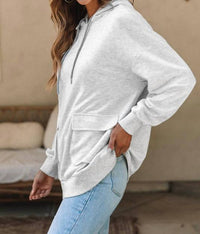 Shewin Double Flap Pocket Drawstring Hoodie in apricot - women's top - alternate view