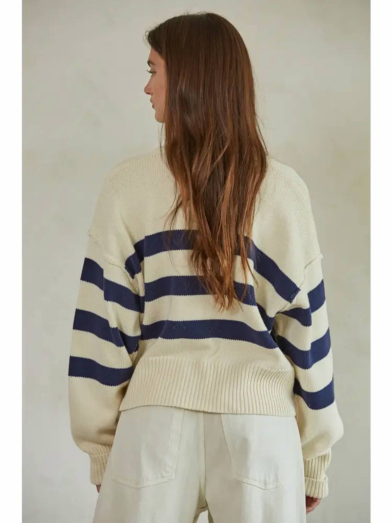 By Together - Knit Sweater Striped Button Down Cardigan